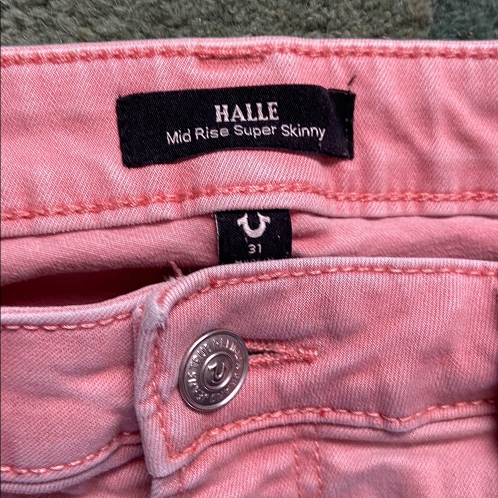 True Religion Halle Mid Rise Super Skinny 31 GUC Pink Jeans